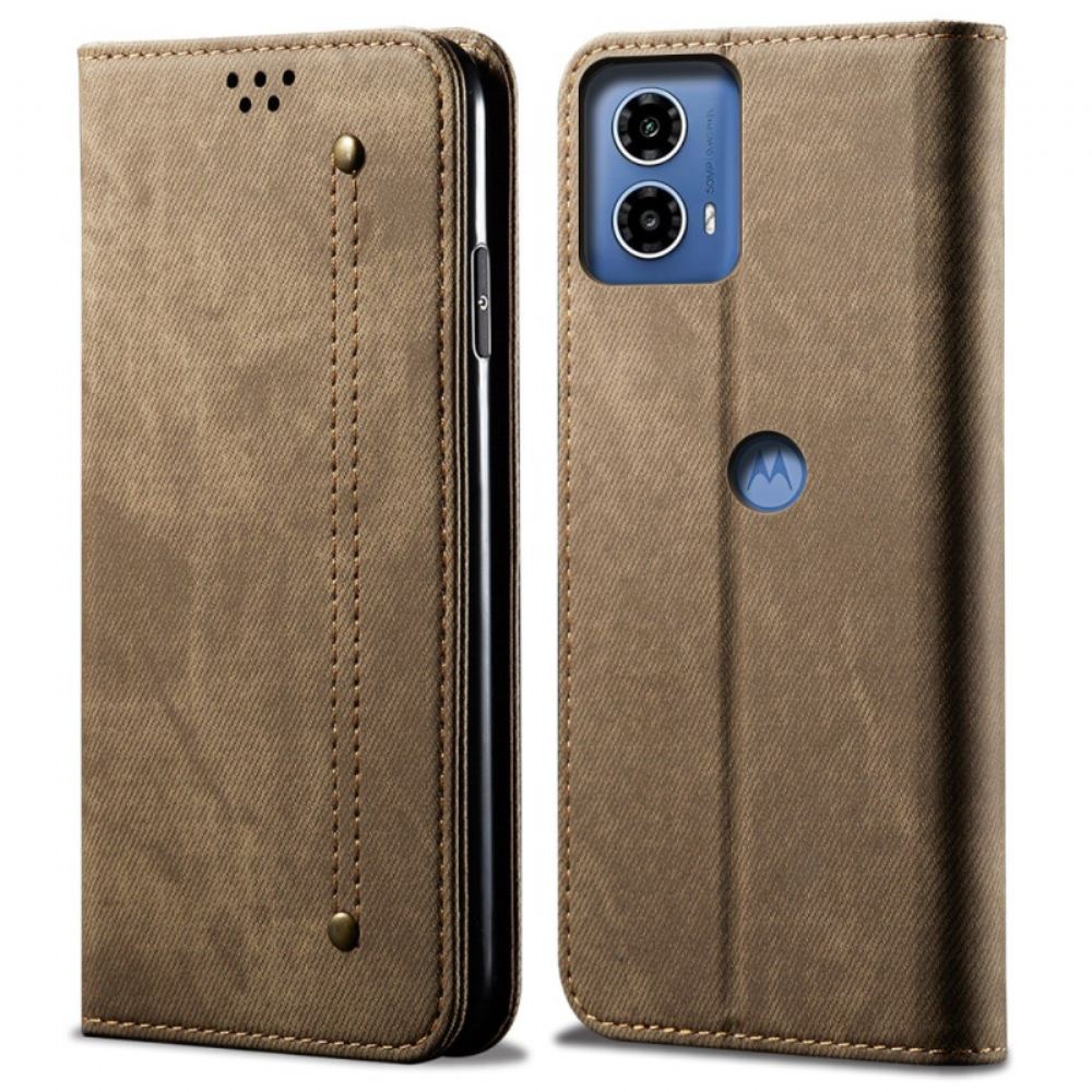 Kožené Pouzdro Folio Motorola Edge 50 Fusion Džínová Tkanina