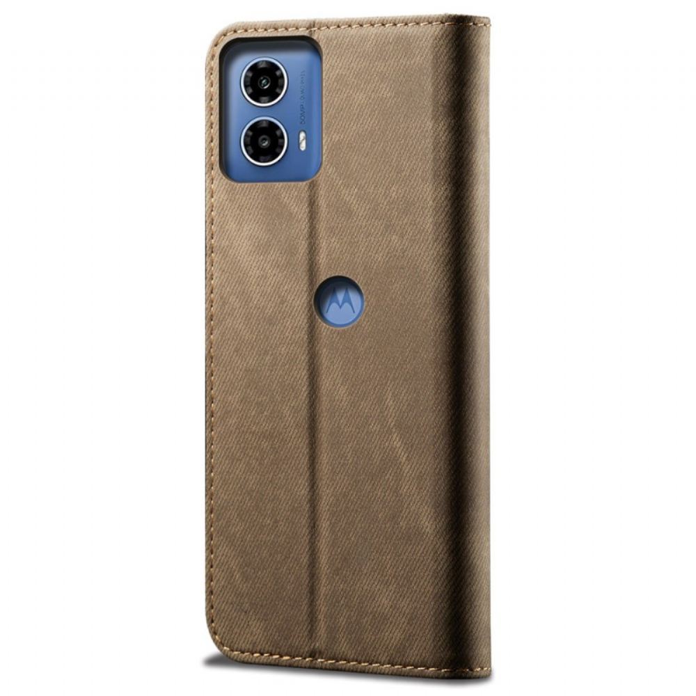 Kožené Pouzdro Folio Motorola Edge 50 Fusion Džínová Tkanina