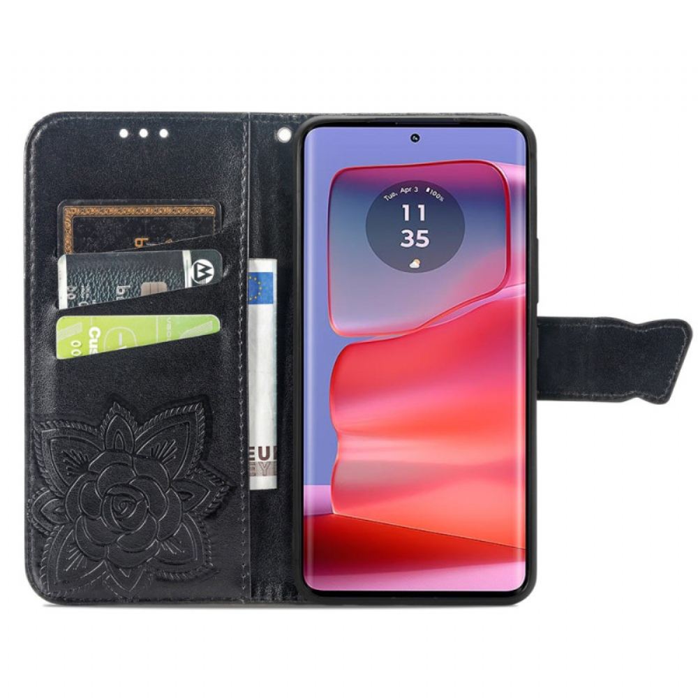 Kožený Kryt Motorola Edge 50 Fusion Barokní Motýl