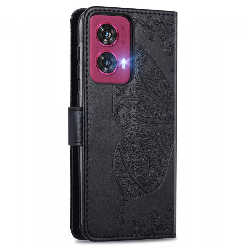Kožený Kryt Motorola Edge 50 Fusion Barokní Motýl