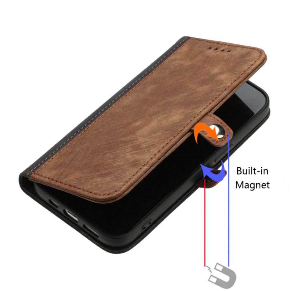 Kožený Kryt Motorola Edge 50 Fusion Dvoubarevný Semišový Efekt S Páskem