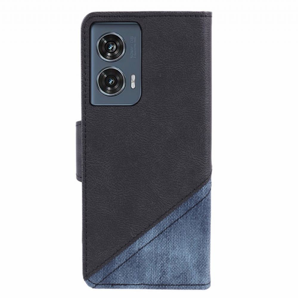 Kožený Kryt Motorola Edge 50 Fusion Dvoubarevný Vintage Design