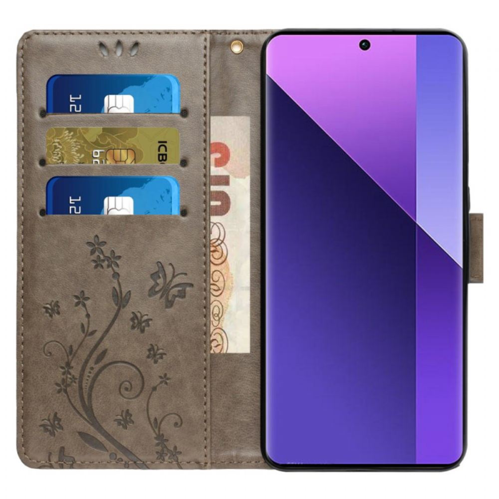 Kožený Kryt Motorola Edge 50 Fusion Květiny A Motýli