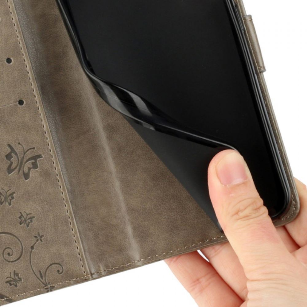 Kožený Kryt Motorola Edge 50 Fusion Květiny A Motýli