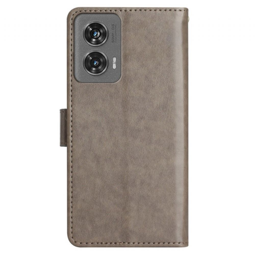 Kožený Kryt Motorola Edge 50 Fusion Květiny A Motýli