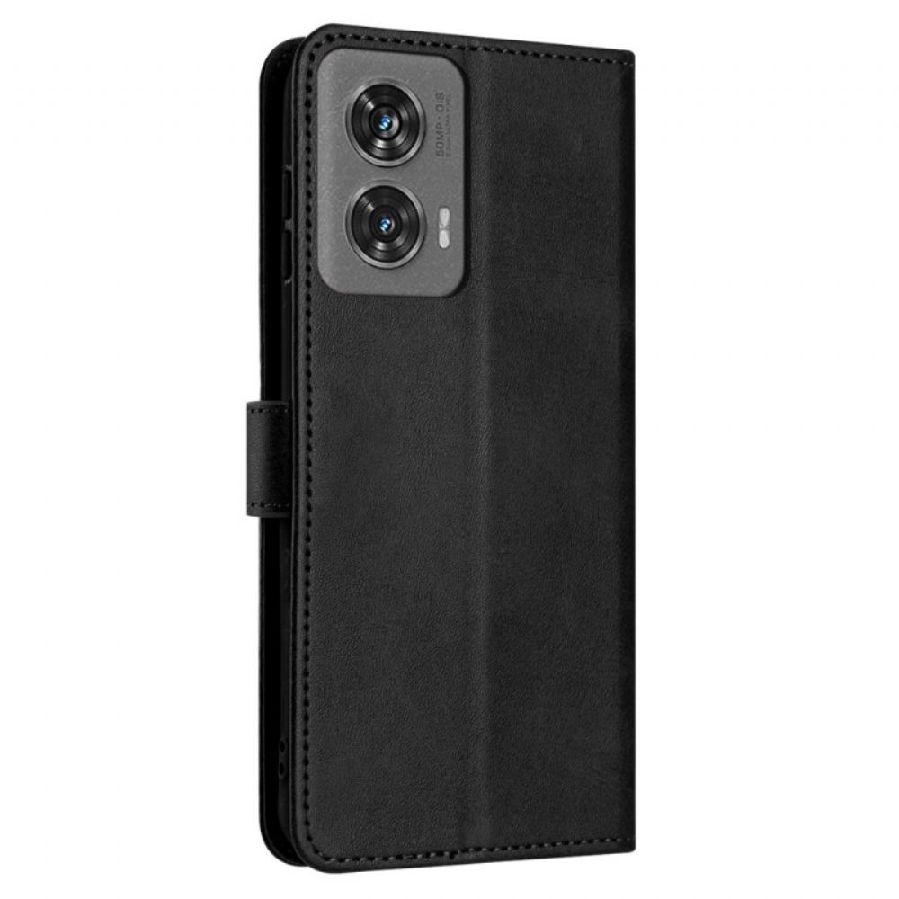 Kožený Kryt Motorola Edge 50 Fusion Obyčejná Umělá Kůže S Řemínkem