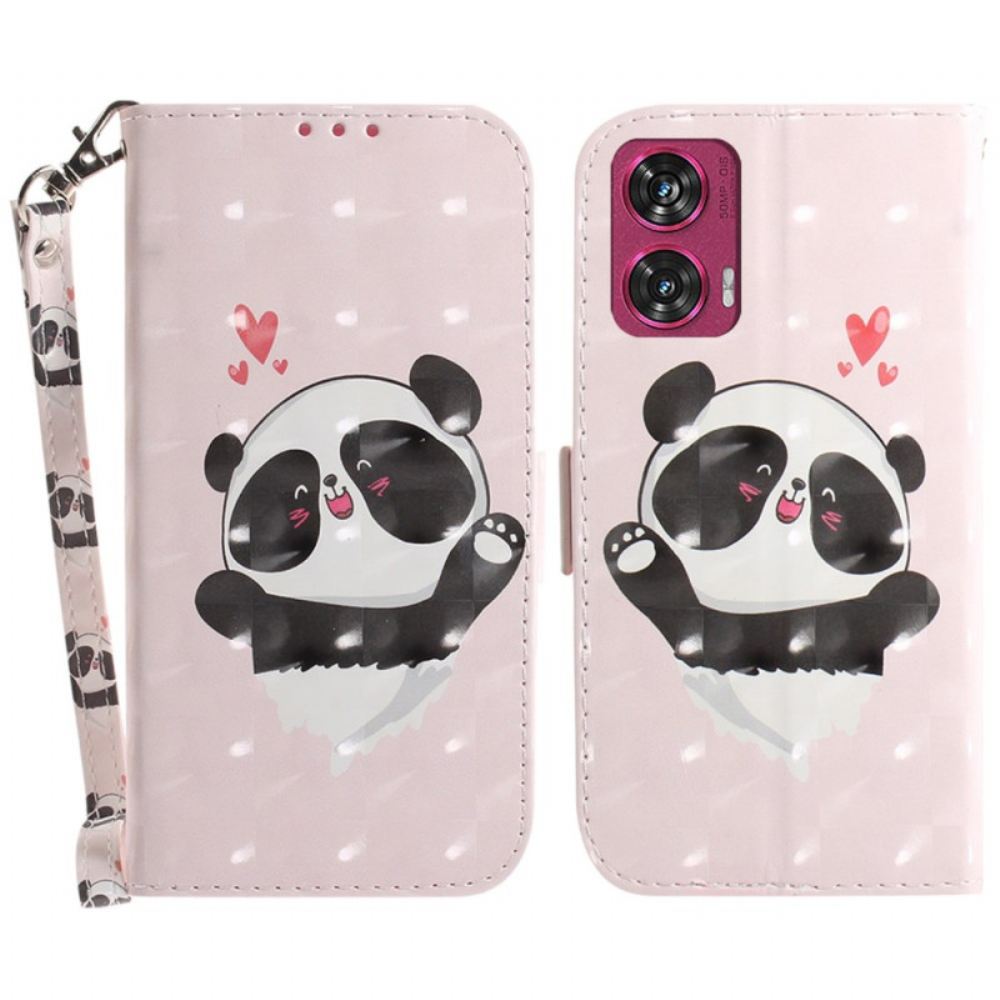 Kožený Kryt Motorola Edge 50 Fusion Panda Love S Popruhem