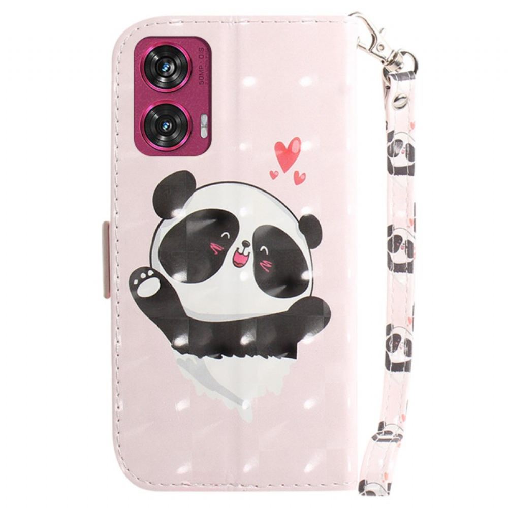 Kožený Kryt Motorola Edge 50 Fusion Panda Love S Popruhem