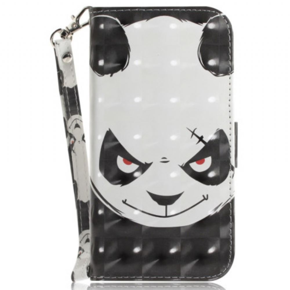 Kožený Kryt Motorola Edge 50 Fusion Rozzlobená Panda S Popruhem