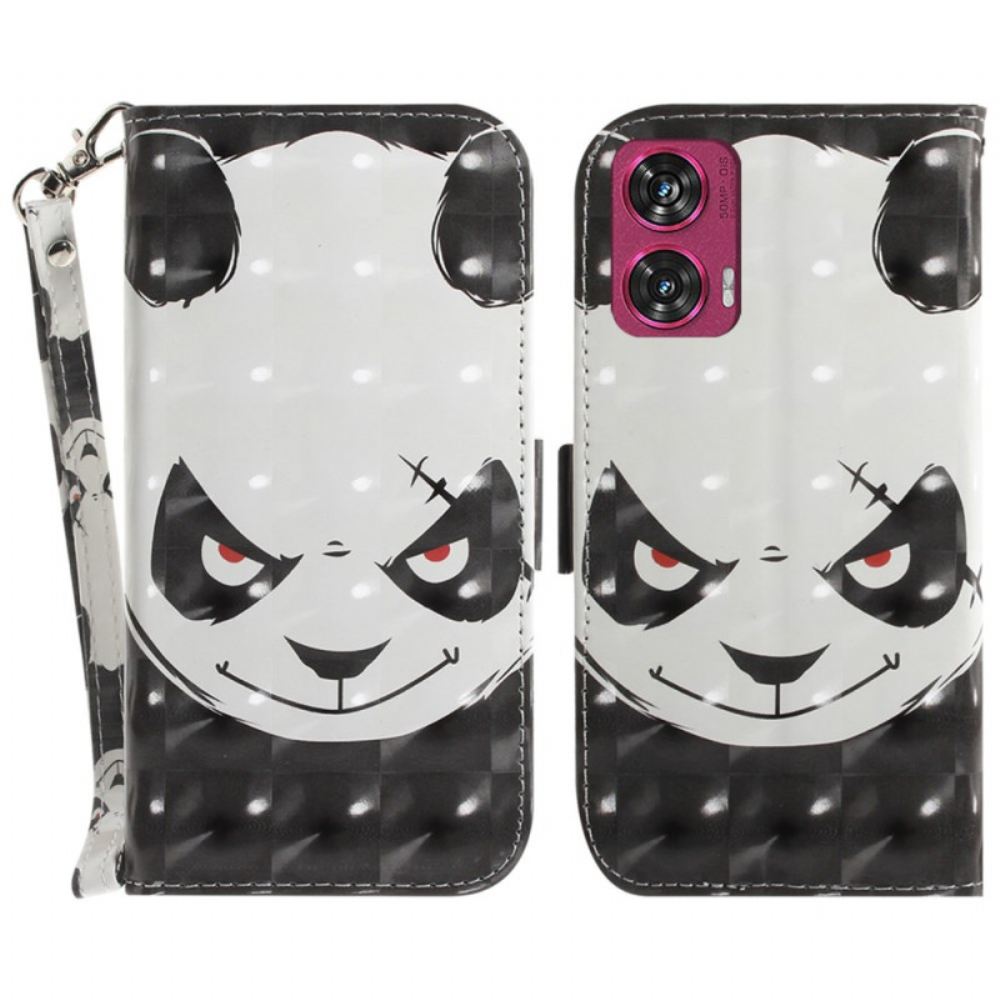 Kožený Kryt Motorola Edge 50 Fusion Rozzlobená Panda S Popruhem