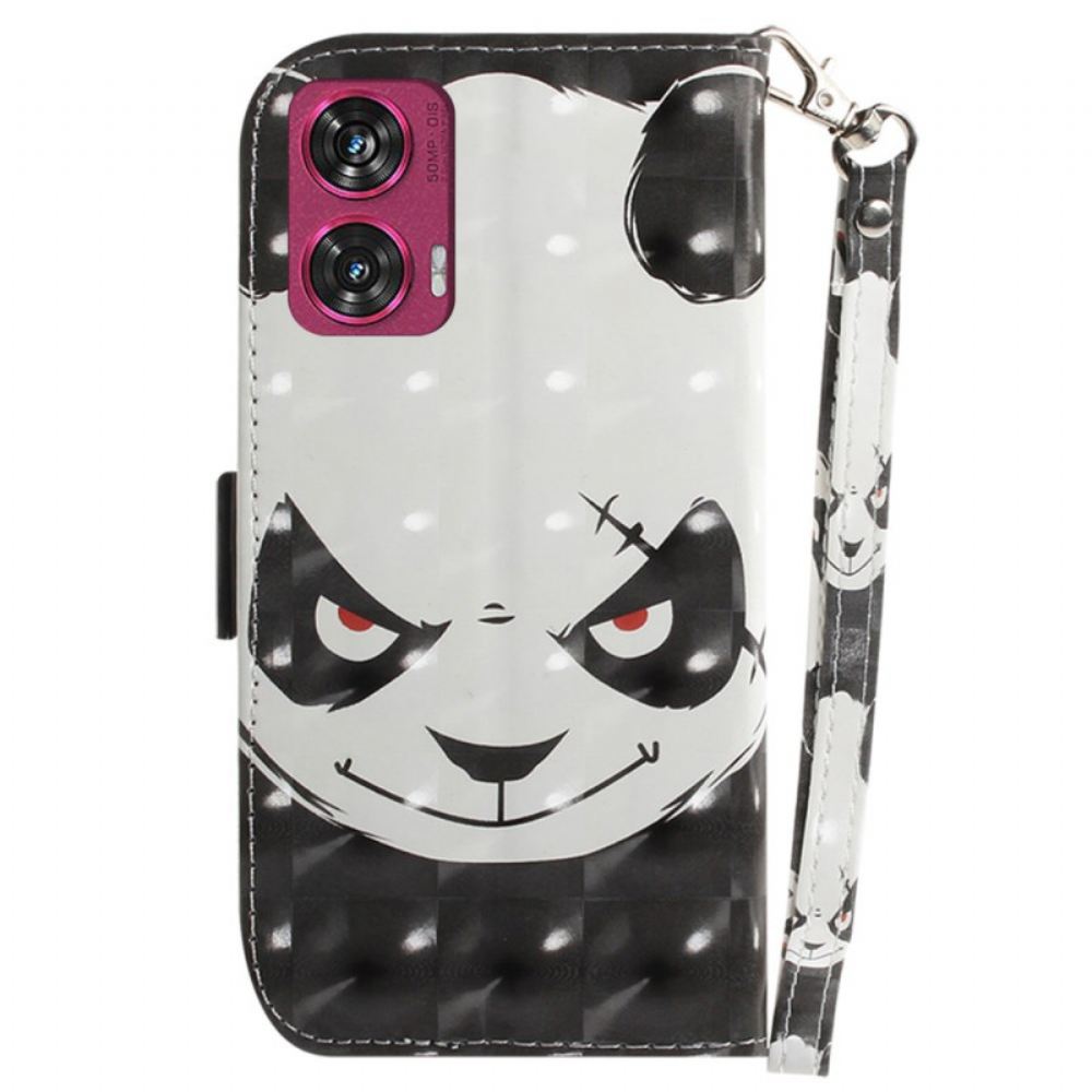 Kožený Kryt Motorola Edge 50 Fusion Rozzlobená Panda S Popruhem