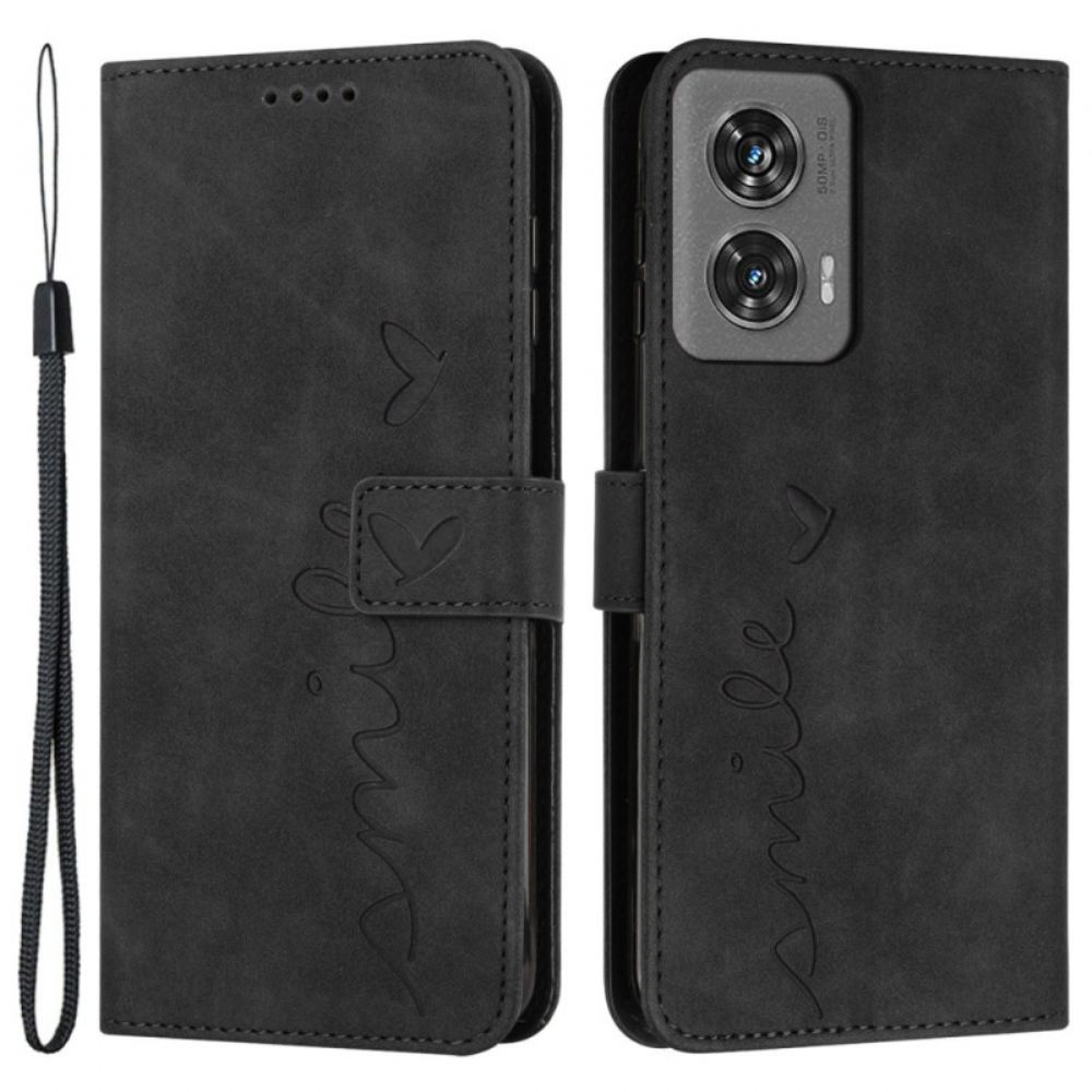 Kožený Kryt Motorola Edge 50 Fusion Úsměv Na Lanyard