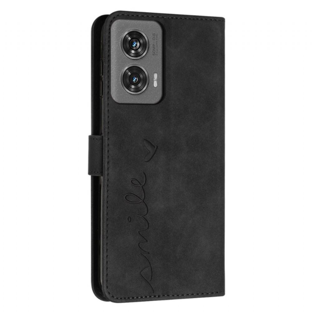 Kožený Kryt Motorola Edge 50 Fusion Úsměv Na Lanyard