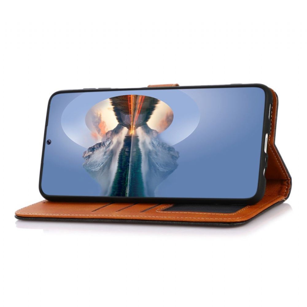 Kožený Kryt Motorola Edge 50 Fusion Zlatá Spona Khazneh