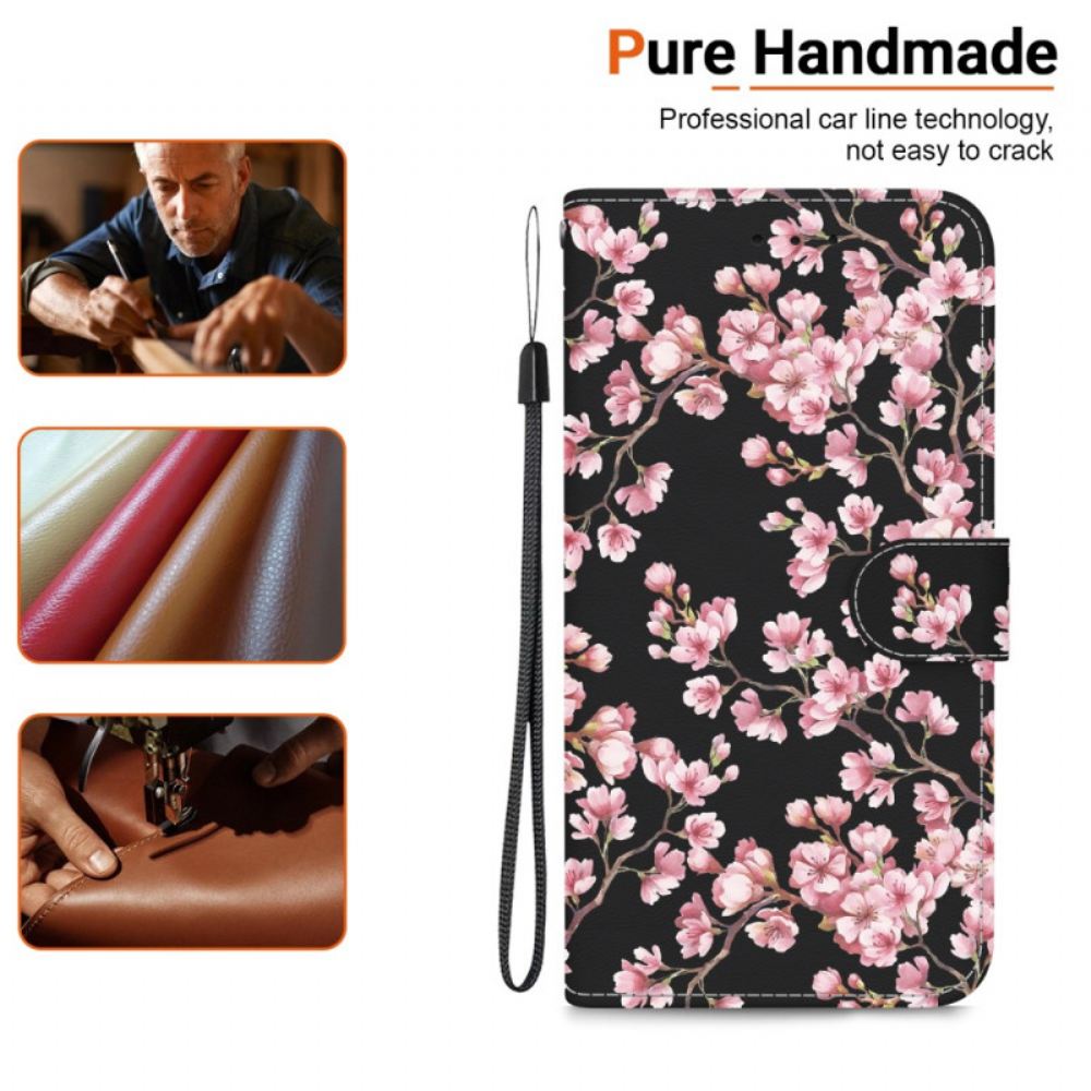 Kožený Kryt Motorola Edge 50 Fusion Švestkové Květy