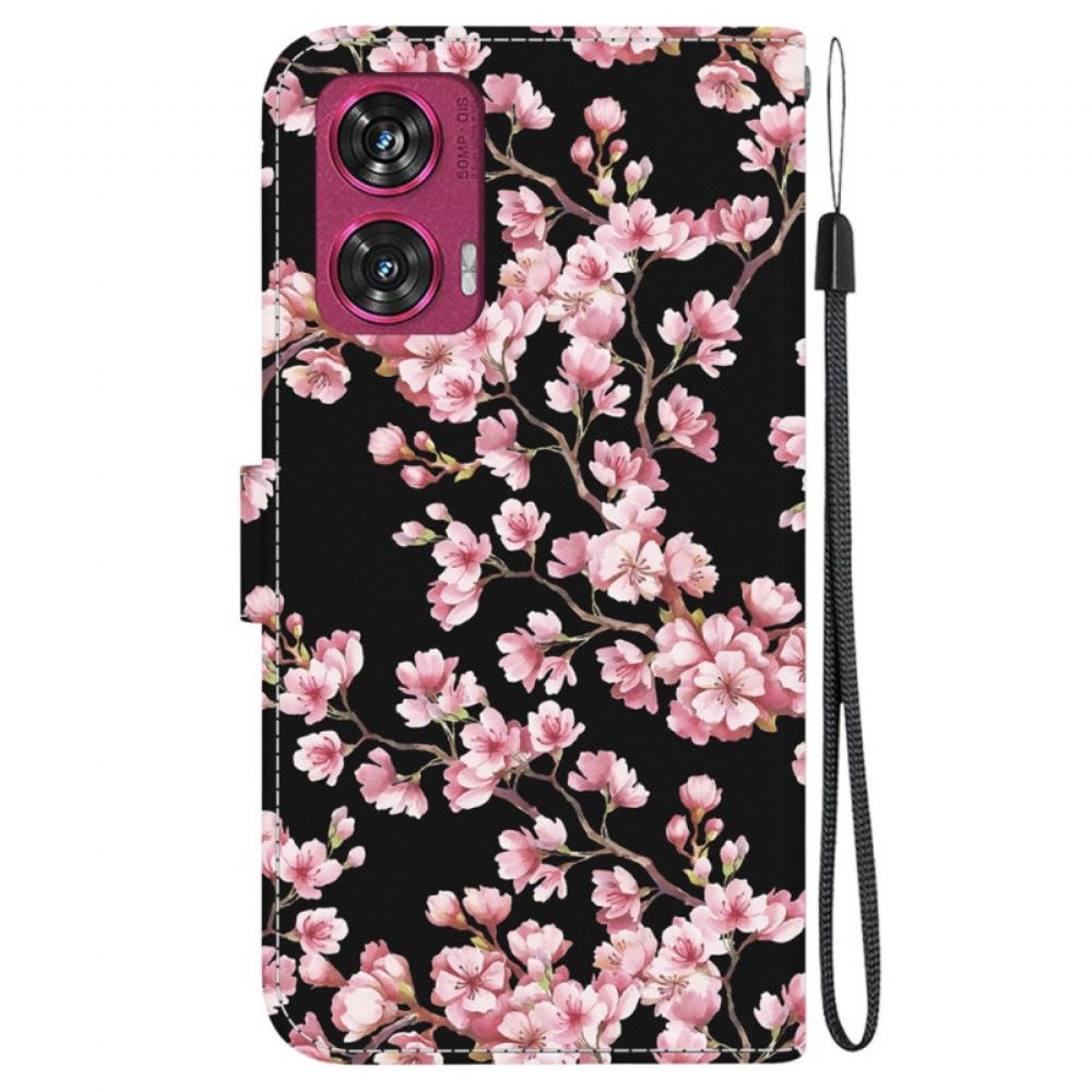 Kožený Kryt Motorola Edge 50 Fusion Švestkové Květy