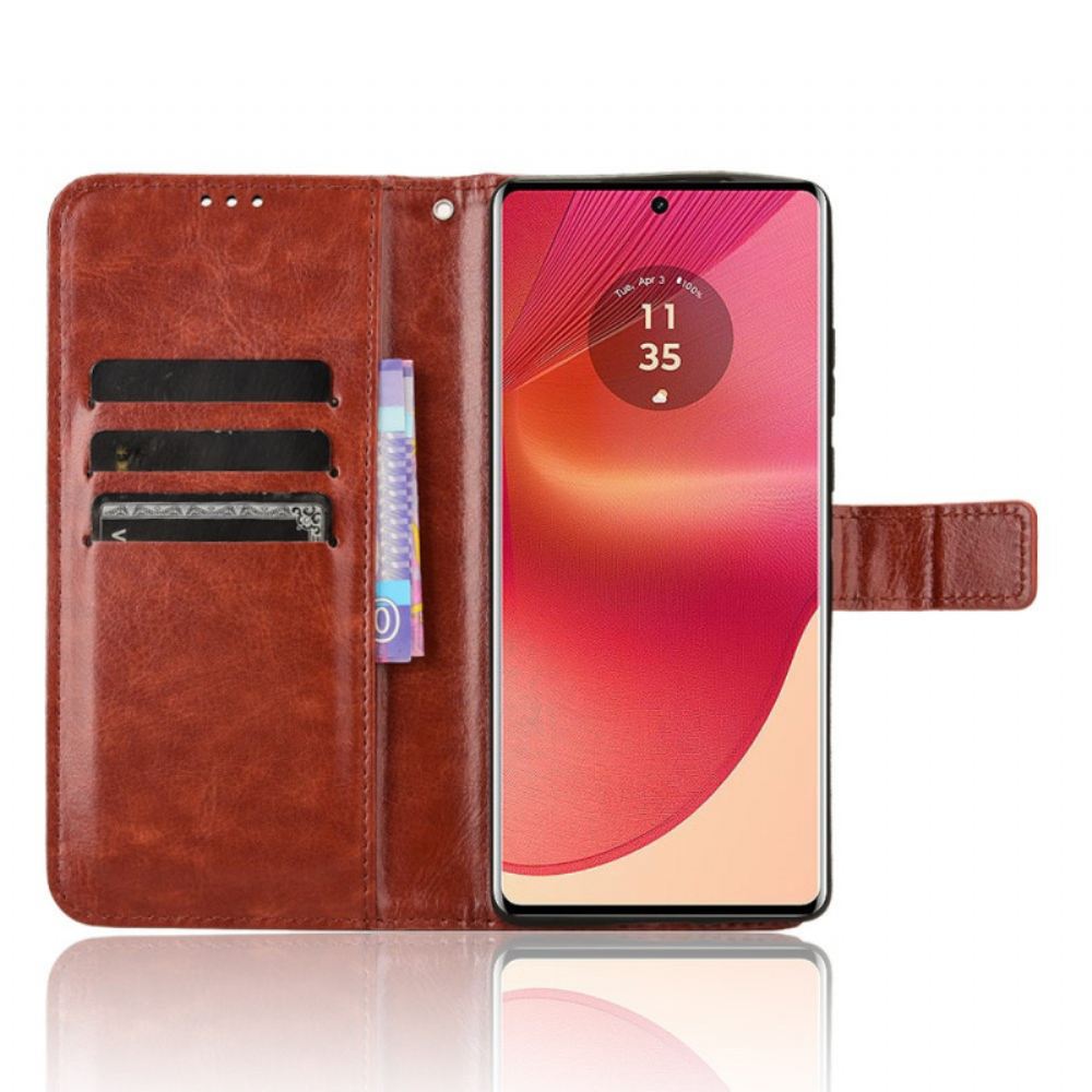 Kožený Kryt Na Motorola Edge 50 Fusion Okázalá Umělá Kůže S Páskem