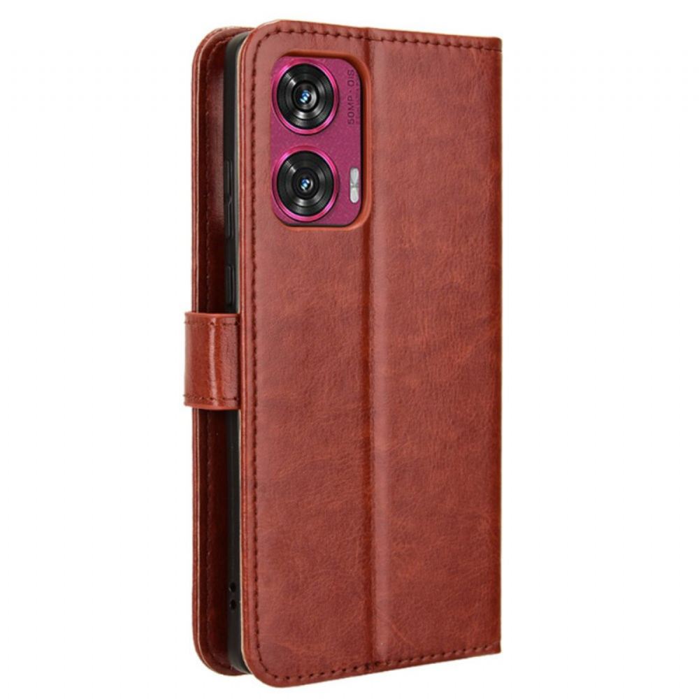 Kožený Kryt Na Motorola Edge 50 Fusion Okázalá Umělá Kůže S Páskem