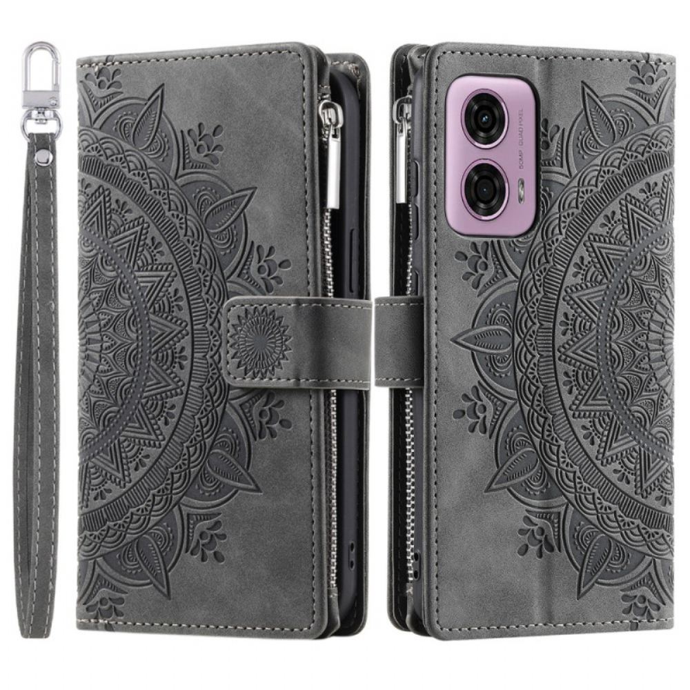 Kožený Kryt Na Motorola Edge 50 Fusion Peněženka Mandala Flower Suede Effect