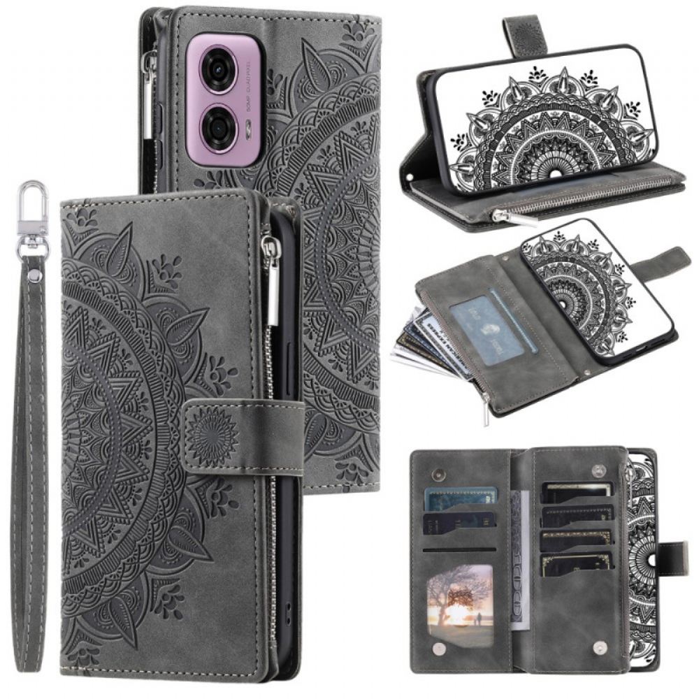 Kožený Kryt Na Motorola Edge 50 Fusion Peněženka Mandala Flower Suede Effect