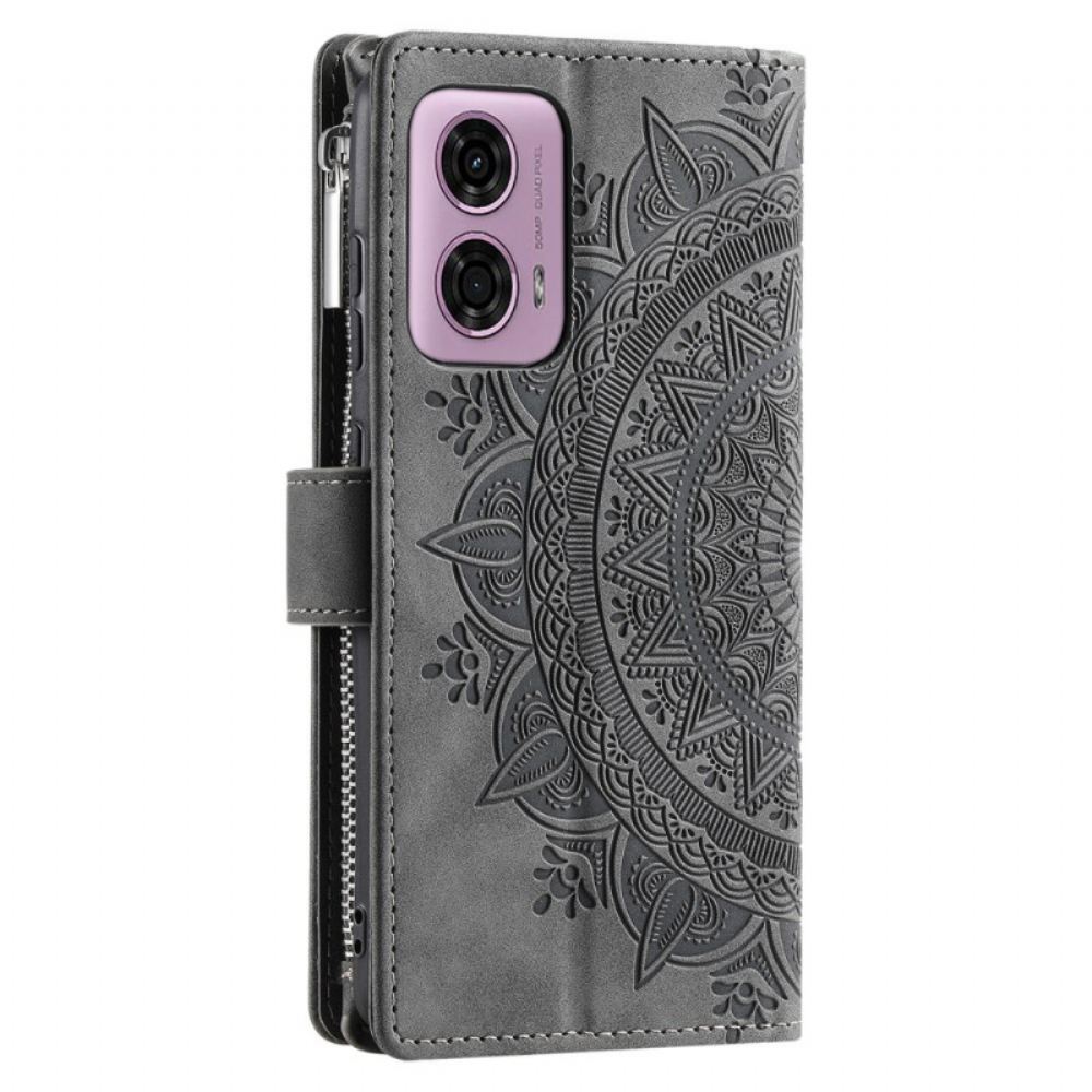 Kožený Kryt Na Motorola Edge 50 Fusion Peněženka Mandala Flower Suede Effect