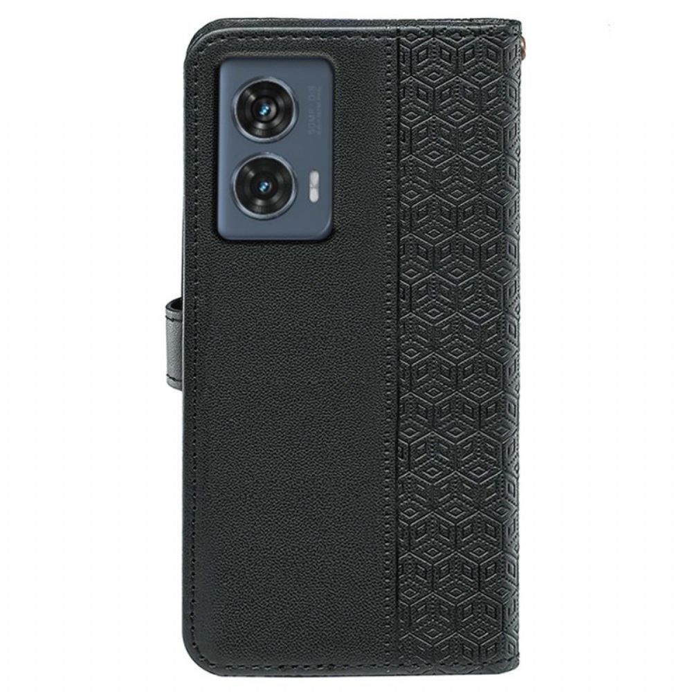 Kožený Kryt Na Motorola Edge 50 Fusion Vlys S Krychlovým Vzorem