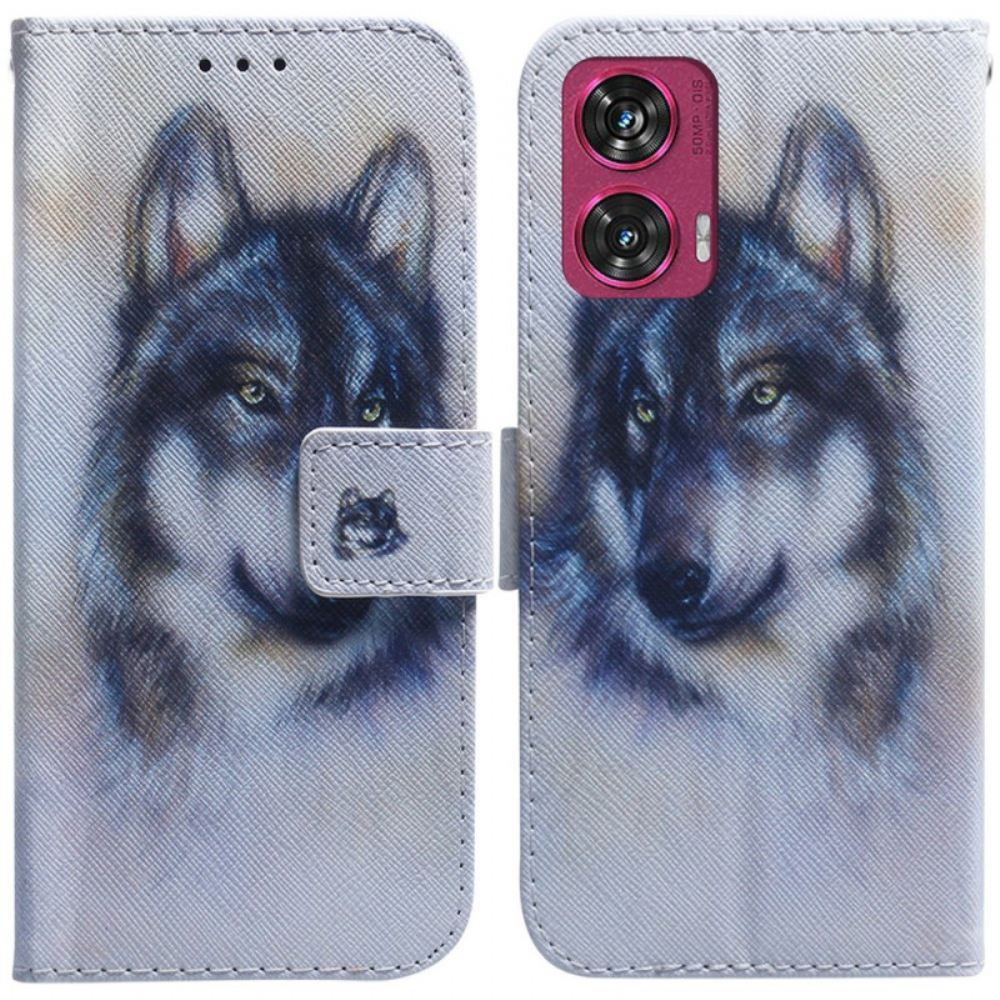 Kožený Kryt Na Motorola Edge 50 Fusion Vlčí Akvarel