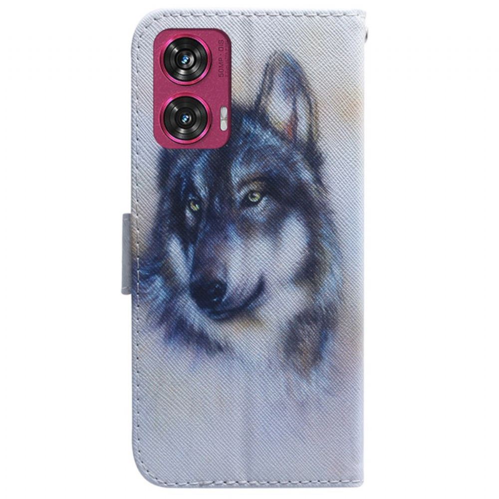 Kožený Kryt Na Motorola Edge 50 Fusion Vlčí Akvarel