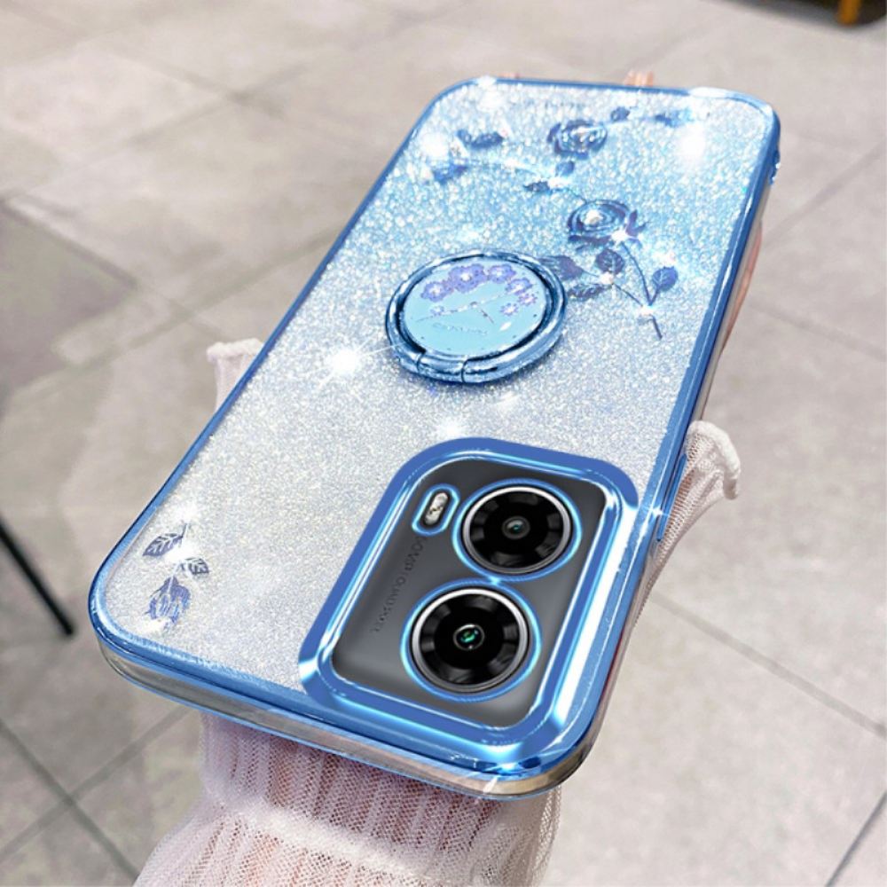 Kryt Na Motorola Edge 50 Fusion Držák Na Květiny A Kamínkový Prsten
