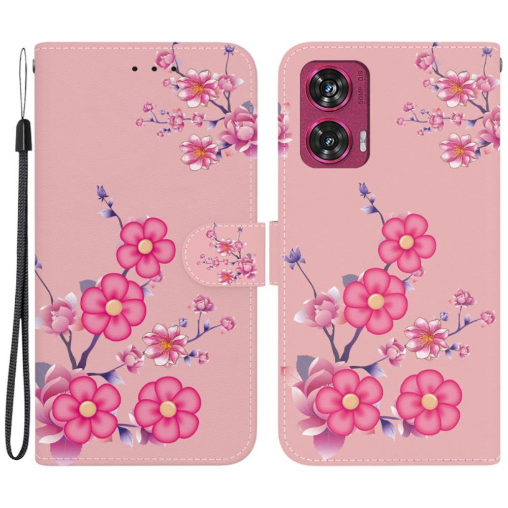 Peněženková Pouzdra Motorola Edge 50 Fusion Kryty Na Mobil Vzor Sakura S Páskem