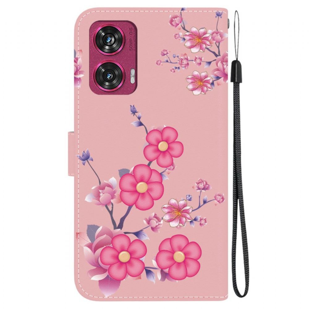 Peněženková Pouzdra Motorola Edge 50 Fusion Kryty Na Mobil Vzor Sakura S Páskem