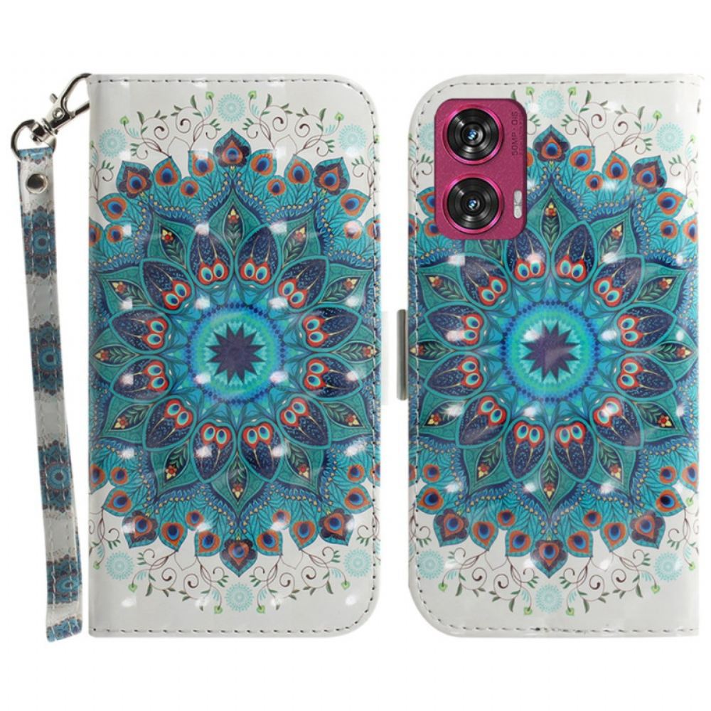 Peněženková Pouzdra Motorola Edge 50 Fusion Kryty Na Mobil Zelená Mandala S Popruhem