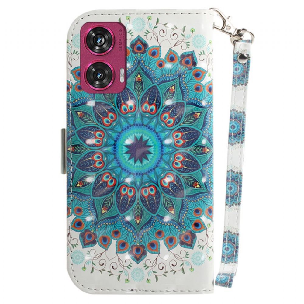 Peněženková Pouzdra Motorola Edge 50 Fusion Kryty Na Mobil Zelená Mandala S Popruhem