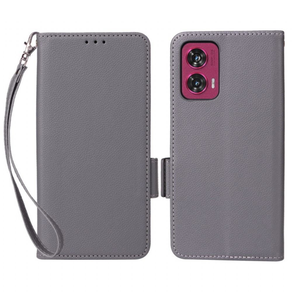 Peněženková Pouzdra Motorola Edge 50 Fusion Textura Litchi S Popruhem