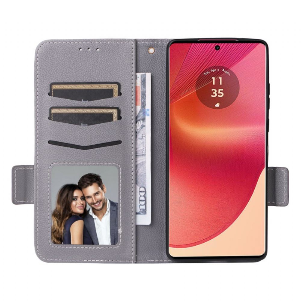 Peněženková Pouzdra Motorola Edge 50 Fusion Textura Litchi S Popruhem