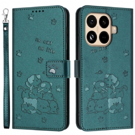 Kožený Kryt Na Xiaomi 15t Pro Hromada Koček S Popruhem