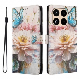 Kožený Kryt Na Xiaomi 15t Pro Květina A Motýl