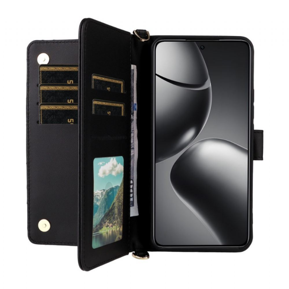 Kožený Kryt Na Xiaomi 15t Pro Prošívaná S Popruhem A Poutkem Na Zápěstí