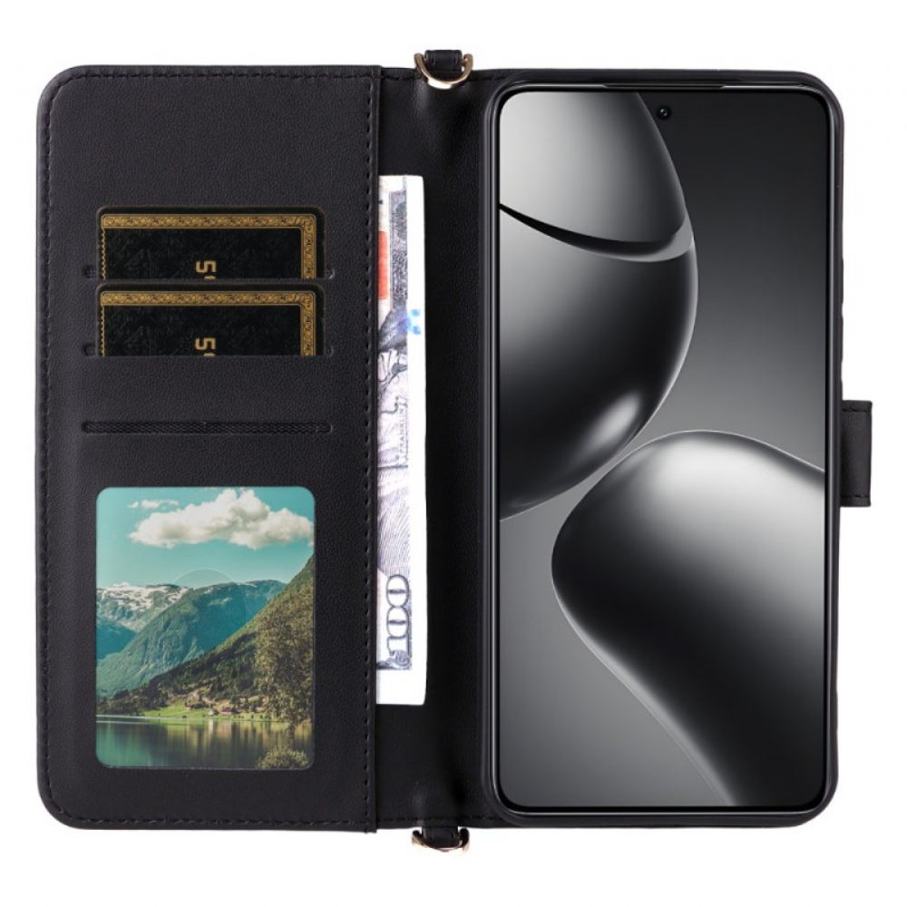 Kožený Kryt Na Xiaomi 15t Pro Prošívaná S Popruhem A Poutkem Na Zápěstí