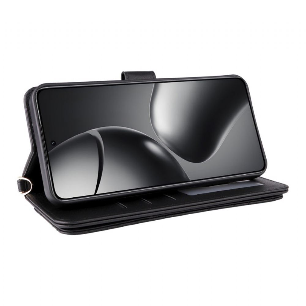 Kožený Kryt Na Xiaomi 15t Pro Prošívaná S Popruhem A Poutkem Na Zápěstí