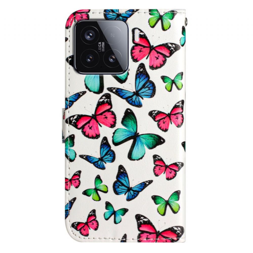 Kožený Kryt Xiaomi 15t Pro Barevní Motýli
