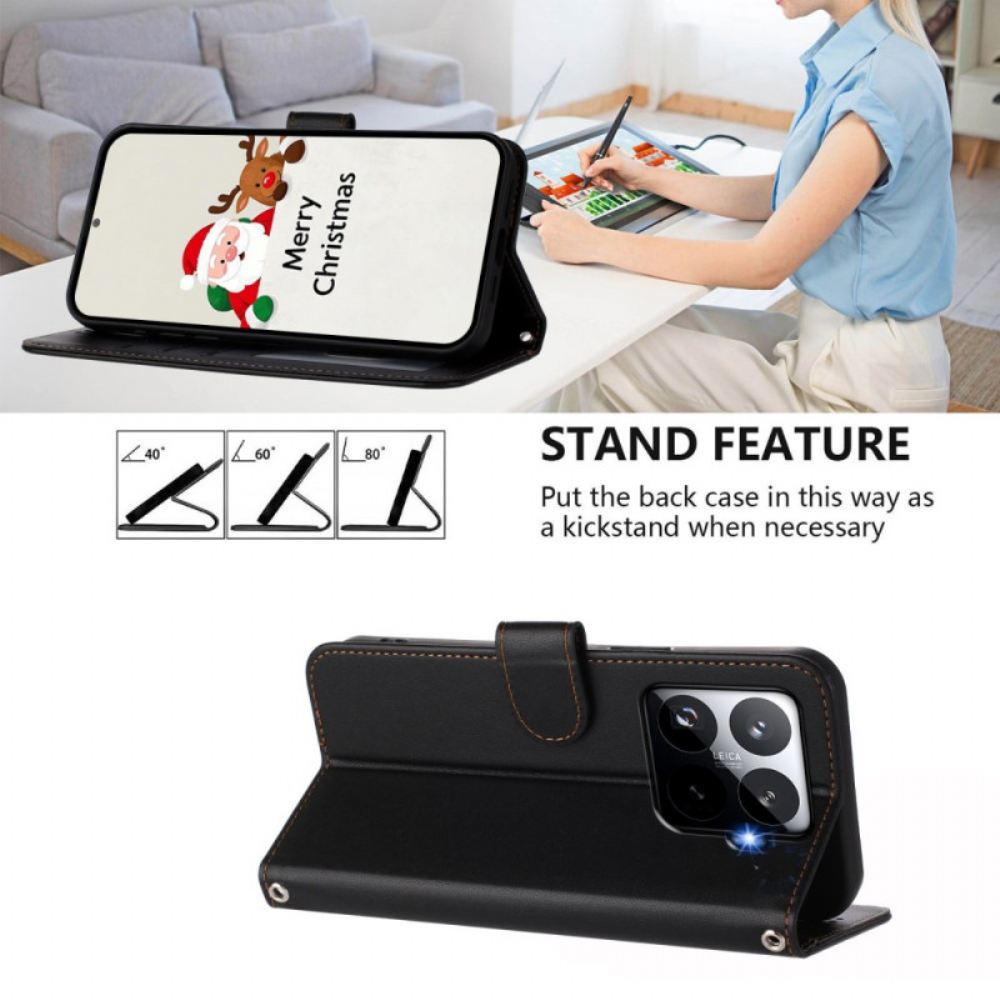 Kožený Kryt Xiaomi 15t Pro Kožený Efekt Magsafe S Popruhem