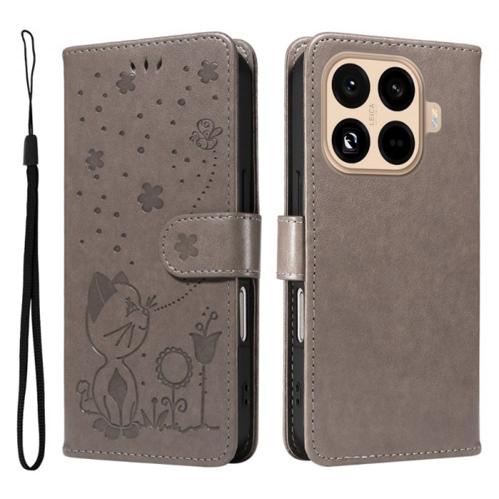 Kožený Kryt Xiaomi 15t Pro Kočka A Včela