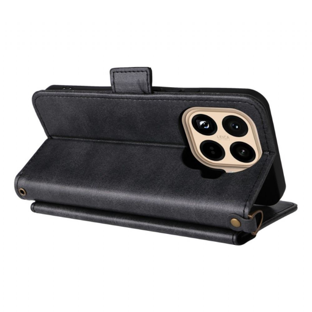 Kožený Kryt Xiaomi 15t Pro Peněženka S Ramenním Popruhem