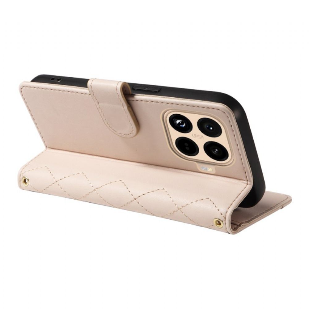 Kožený Kryt Xiaomi 15t Pro Prošívaná S Popruhem A Poutkem Na Rameno