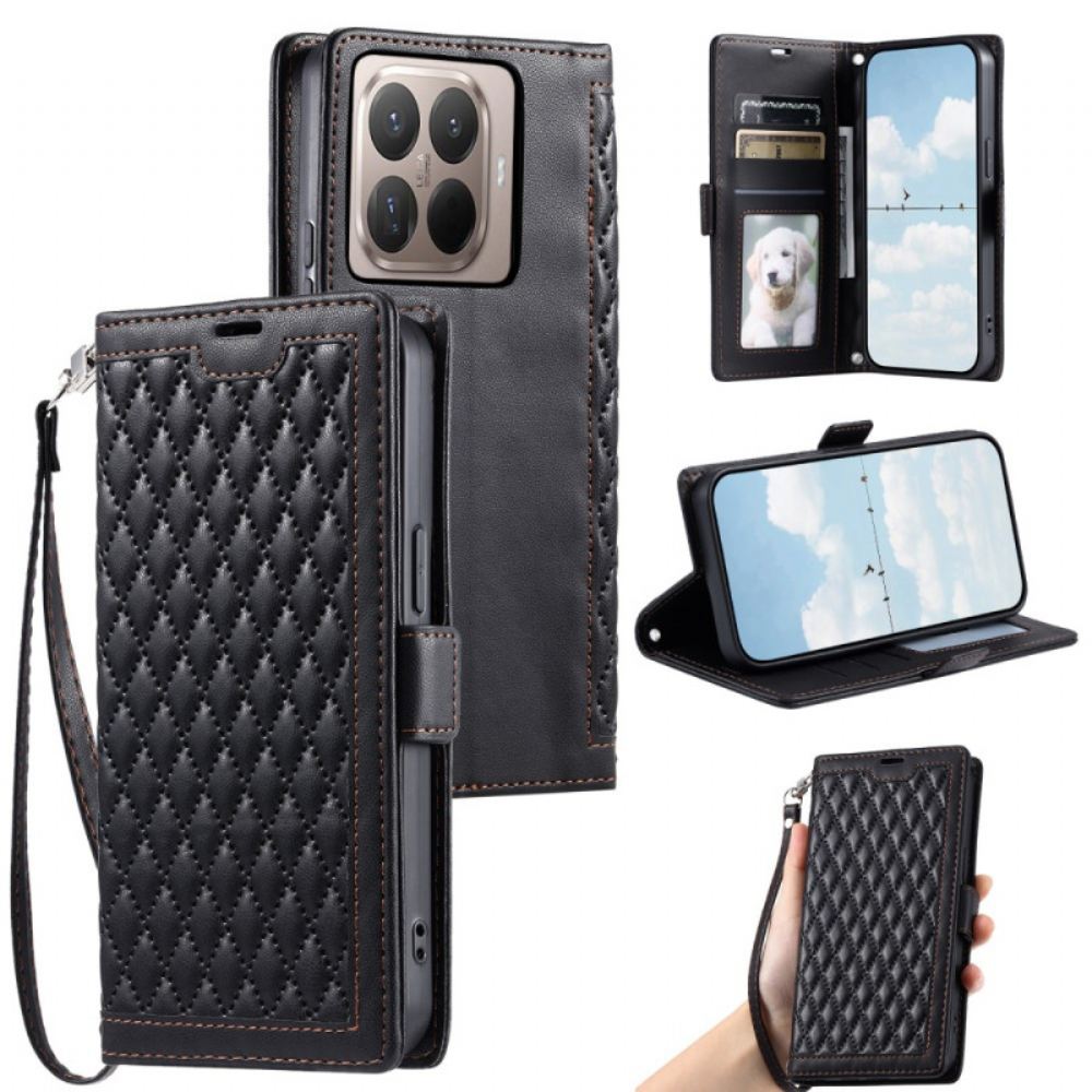 Kožený Kryt Xiaomi 15t Pro Prošívané S Popruhem