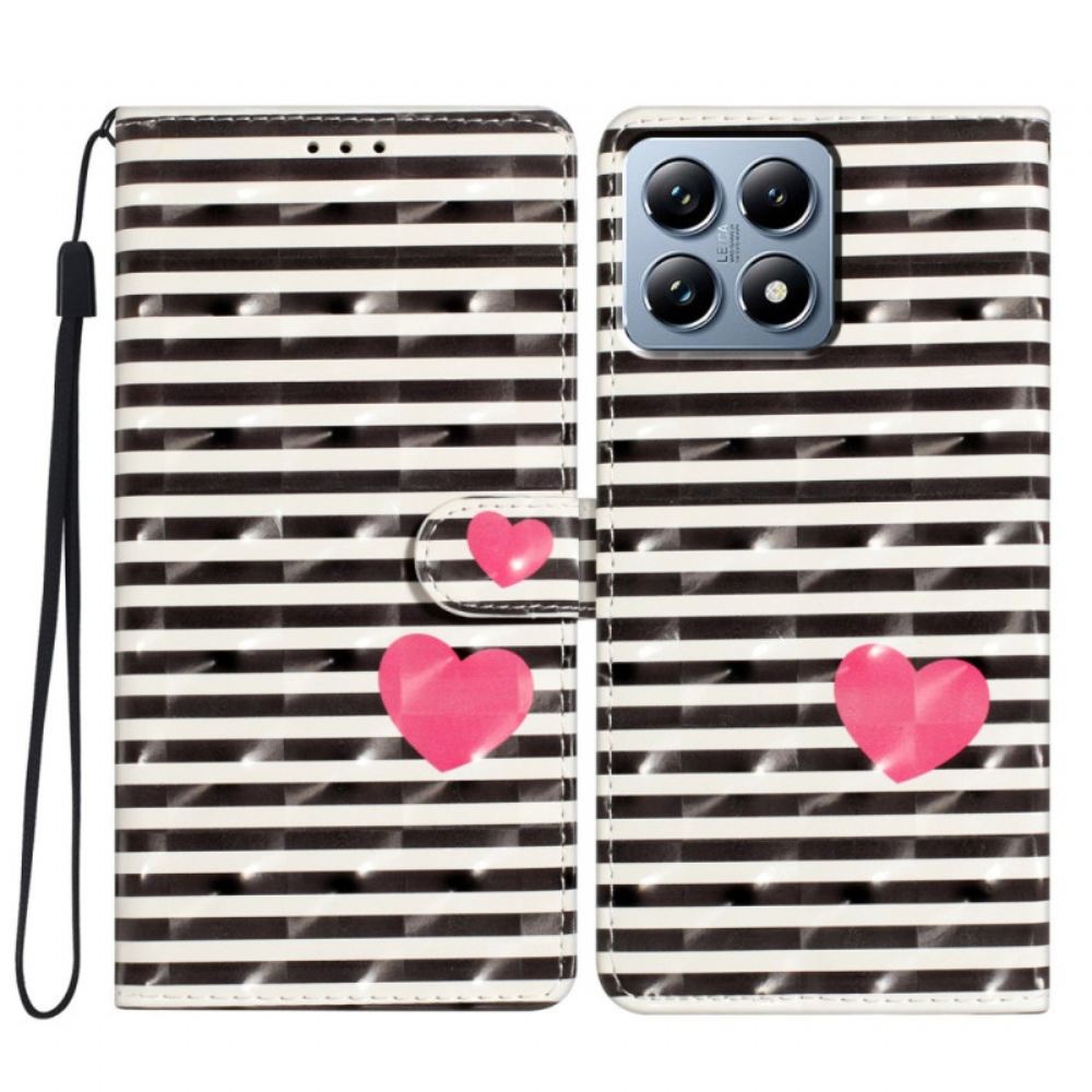 Kožený Kryt Xiaomi 15t Pro Pruhy A Srdce