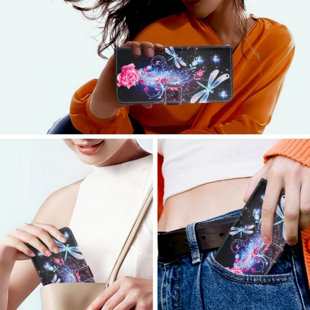 Kožený Kryt Xiaomi 15t Pro Růže A Vážky