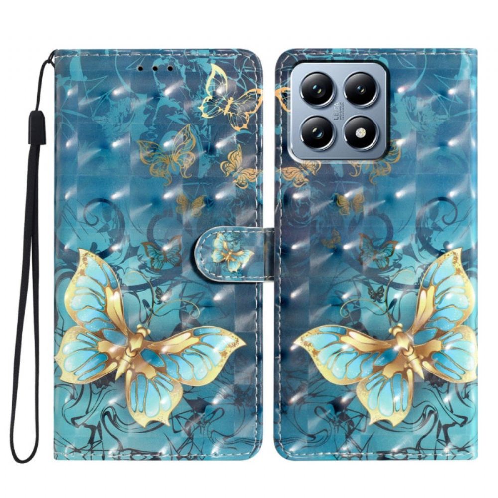 Kožený Kryt Xiaomi 15t Pro Zlatí Motýli