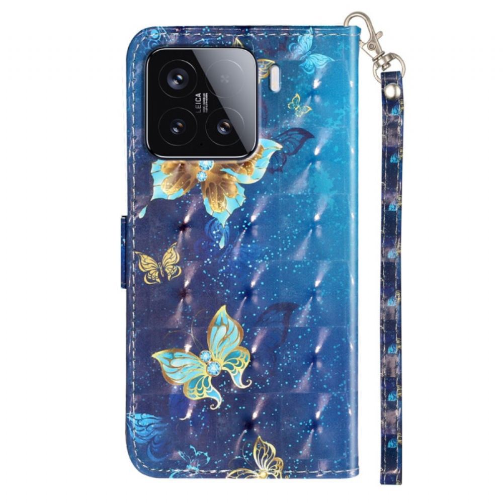 Peněženková Pouzdra Xiaomi 15t Pro Kryty Na Mobil Modro-zlatí Motýli